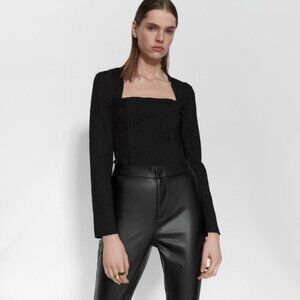 NWT Zara black structured textured square neck bodysuit, M